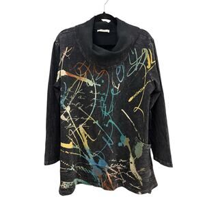 Jess & Jane 100% Cotton Splatter Print Wide Neck Tunic Top Lagenlook XL Artsy